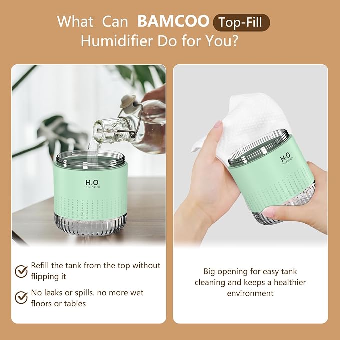 Small Humidifiers for Bedroom 350ml Mini Portable Humidifier for Travel Plants Humidifier, Humidificador for Bedroom Plants Travel Office Desk Car Light Green - Image 3