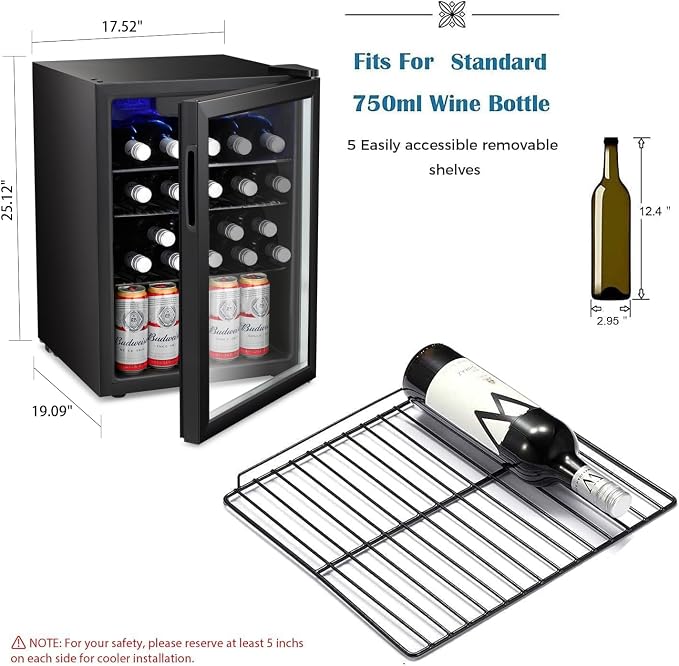 Antarctic Star Wine Cooler Cabinet Beverage Refrigerator 2.4 Cu. ft | 16 Bottle for Beer Soda Clear Glass Door Quiet Operation Compressor Adjust Temp Control Freestanding - Image 3