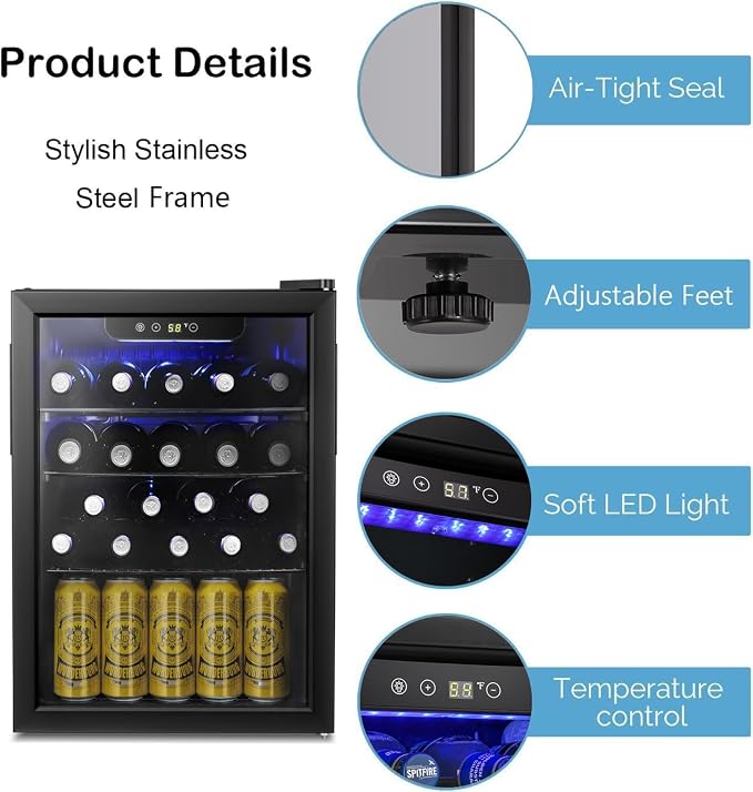 Antarctic Star Wine Cooler Cabinet Beverage Refrigerator 2.4 Cu. ft | 16 Bottle for Beer Soda Clear Glass Door Quiet Operation Compressor Adjust Temp Control Freestanding - Image 4