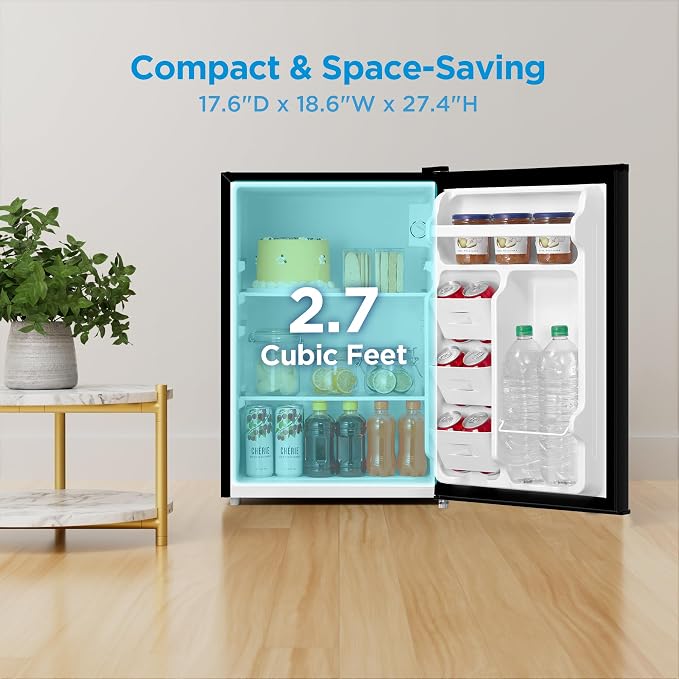 Midea 2.7 Cu.ft Mini Fridge, Energy Star Certified, Low Noise for Office | Adjustable Thermostat, Reversible Door,Ideal for Dorm, Office, Black - Image 3