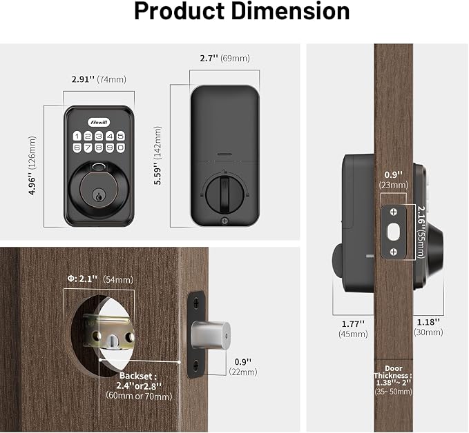 Fingerprint Door Lock, Zowill Keyless Entry Door Lock Keypad Deadbolt - Image 6