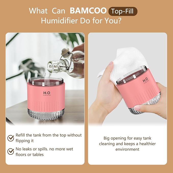 Portable Mini Humidifier, Auto Shut-Off, 2 Mist Modes, Quite, Small Humidifiers for Bedroom Travel Office Desk Plants (Pink) - Image 3