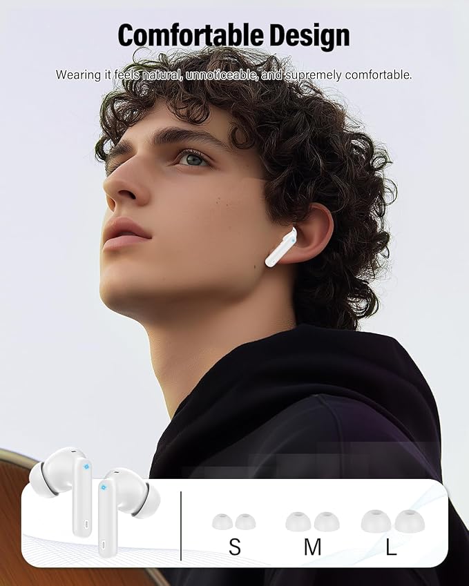 Wireless Earbuds, Bluetooth 5.4 Headphones Bass Stereo/Clear Calls, White | Ear Buds with Noise Cancelling Mic LED Display in Ear Earphones IP7 Waterproof 36H Bluetooth Earbuds for Phones/Sport/Laptop - Image 7