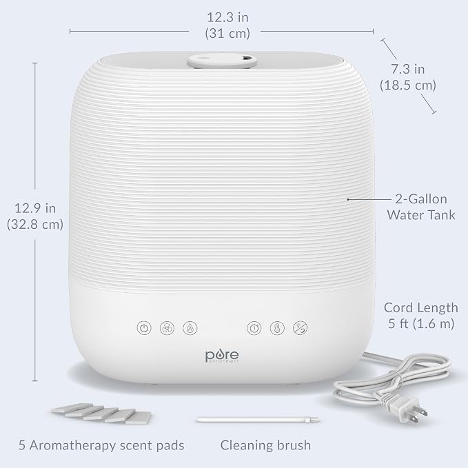 Pure Enrichment HUME Sense Warm & Cool Mist Top-Fill Humidifier, 2-Gal Tank, Up to 4.5 Days, Auto Humidity Sensor, 3 Mist Levels, Night Light, Aromatherapy, Sleep Mode & Auto Shut-Off - Image 7