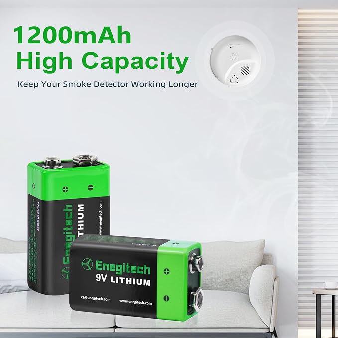 Enegitech 9V Lithium Battery, 9 Volt Lithium Battery 1200mAh - Image 4