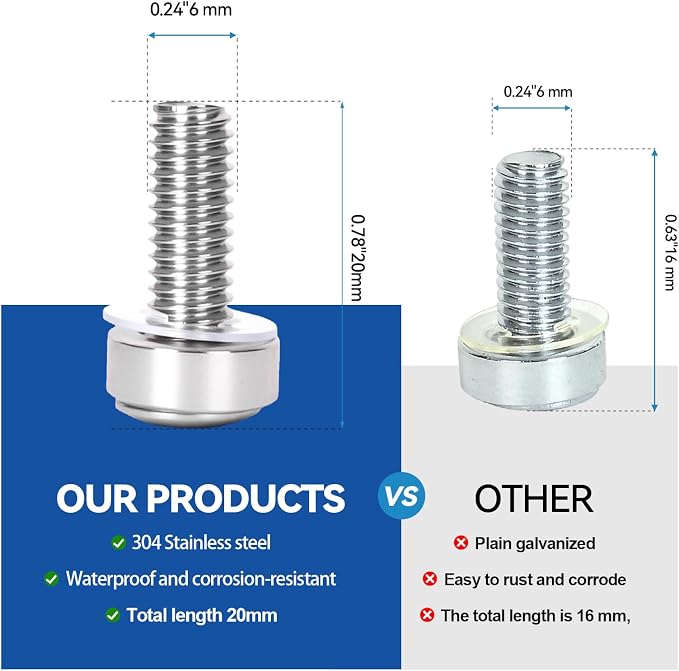 30-Pack 304 Stainless Steel-M6*20mm Rack Mount Screws and Cage Nuts - Image 3