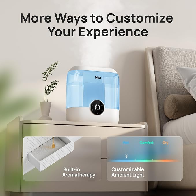 DREO Smart Humidifiers for Bedroom, 6L Top Fill Supersized Cool Mist Humidifier for Large Room, 60 Hour Runtime, Quiet Ultrasonic Humidifiers for Plants, Baby, Indoor, Home, Night Light, Blue - Image 6
