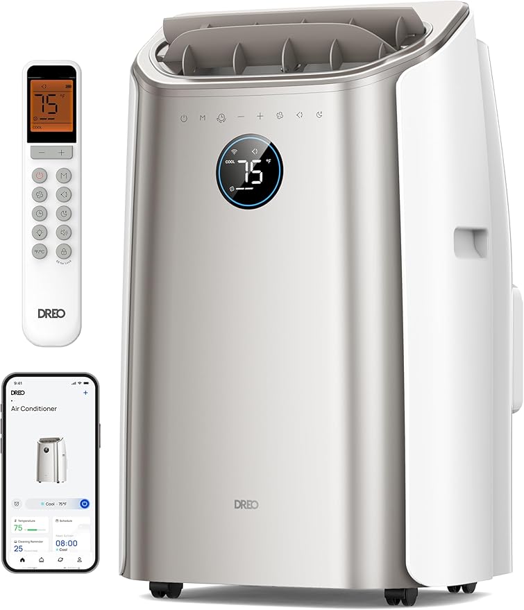 Dreo Portable Air Conditioners, 12,000 BTU AC Unit for Bedroom with Drainage-free Cooling, 46dB Quiet, APP/Voice/Remote, 24h Timer with Fan & Dehumidifier, Smart Standing AC for Room Indoors, AC515S by DREO