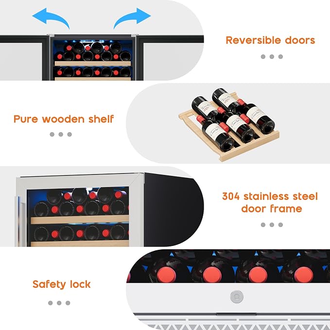 Albott 24 Inch Wine Fridge, Dual Zone 49 Bottle Wine Cooler | Includes Digital Temperature Control, Reversible Double-Layer Glass Door, Built-in or Freestanding Design, 41–68℉ - Image 5