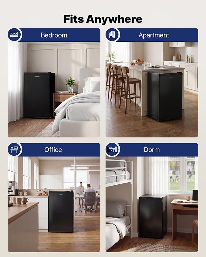Upstreman 3.2 Cu.Ft Mini Fridge with Freezer, Black-BR321 | Adjustable Thermostat, Energy Saving, Low Noise, Reversible Door, Small Refrigerator for Dorm, Bedroom, Office - Image 8