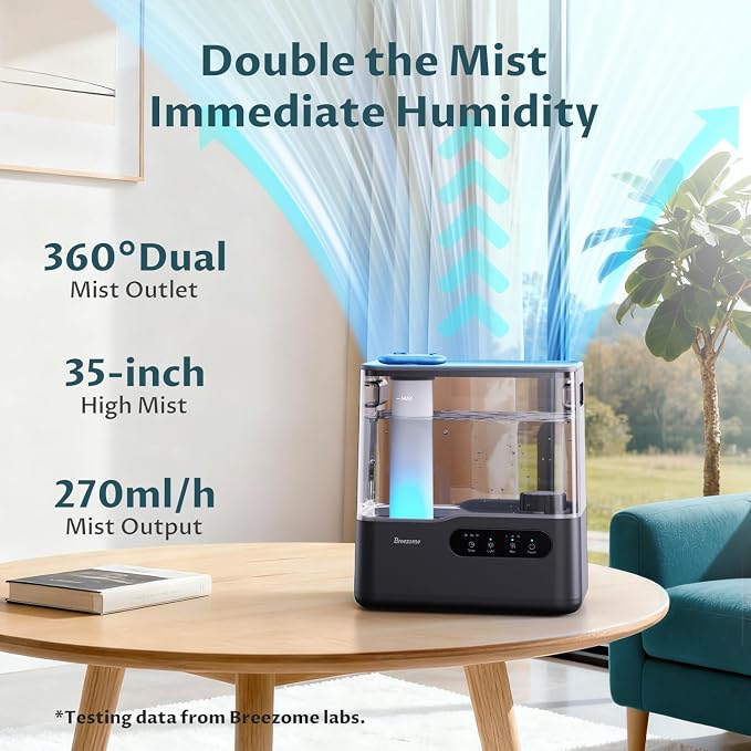 BREEZOME 5L Humidifiers for Bedroom Large Room, 36H Top Fill Cool Mist Humidifier with Essential Oil Tray, 7-Color Mood Light, Timer, Quiet Ultrasonic Humidifier for Home, Baby Nursery, Plants - Image 2