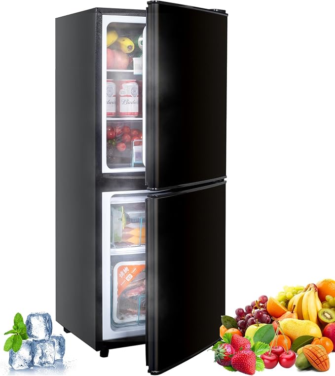 4.2 Cu Ft Mini Fridge for Bedroom, 2 Door Small Fridge, Small Refrigerator | 7 Level Thermostat, LED Light, for Bedroom, Office, Dorm - Black - Image 2