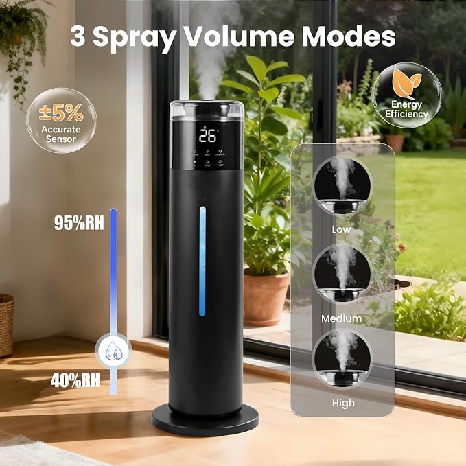 Large Humidifier for Bedroom, 8L/2.1Gal Ultrasonic Cool Mist, Remote control,Easy Clean with 350ML/H Large Mist Speed, Suitable for Kids Room Plant Yoga Study Room Office (Black) - Image 4