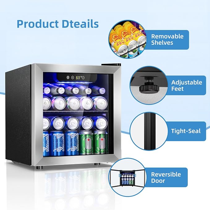 Antarctic Star Beverage Cooler Holds Up to 48 Cans & 12 Wine Bottles, Stainless Steel Glass Door Drink Fridge with Digital Display and Electronic Temperature Control, Silver - Image 5