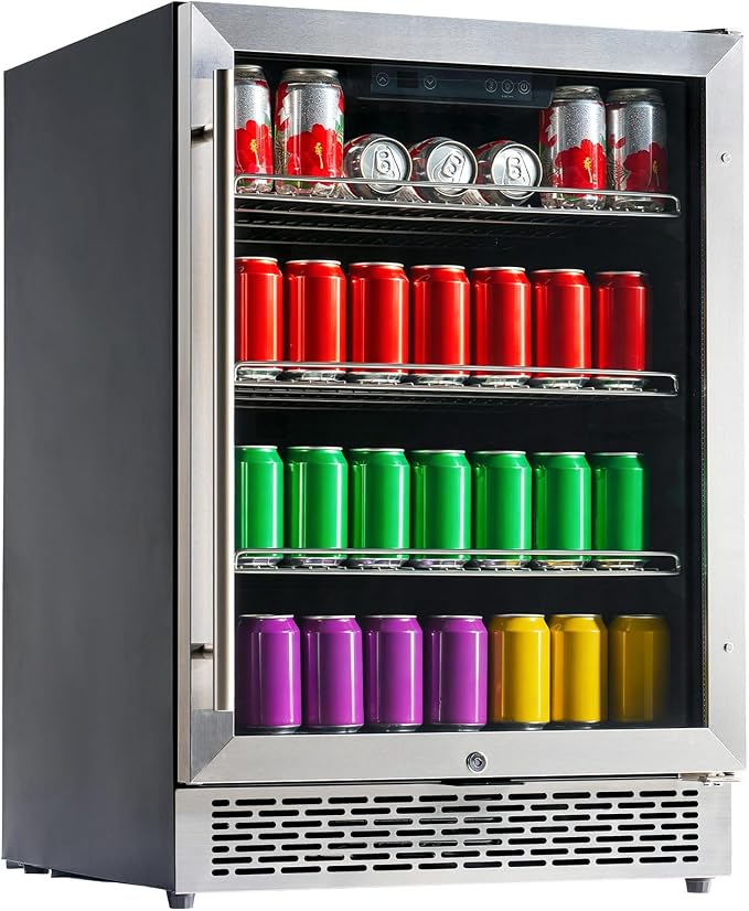 Albott 24 Inch Beverage Refrigerator, Under Counter Fridge with Glass Door | Adjustable Shelves, LED Touch Panel, Built-In or Freestanding Design for Wine and Beer, 34-64℉ by Albott