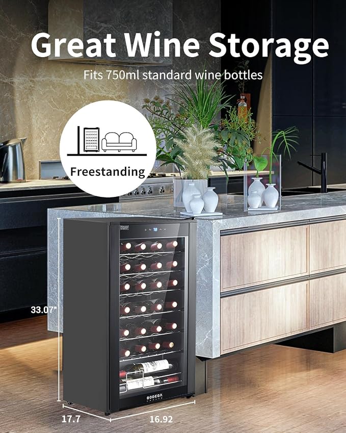 BODEGA COOLER 28 Bottle Wine Refrigerator, Fridge for Kitchen, Room, Office | 7 Shelves, Fast Cooling, Digital Temp Panel, Quiet ≤40dB Operation, Freestanding / Under Counter, UV-Protected Glass Door - Image 8