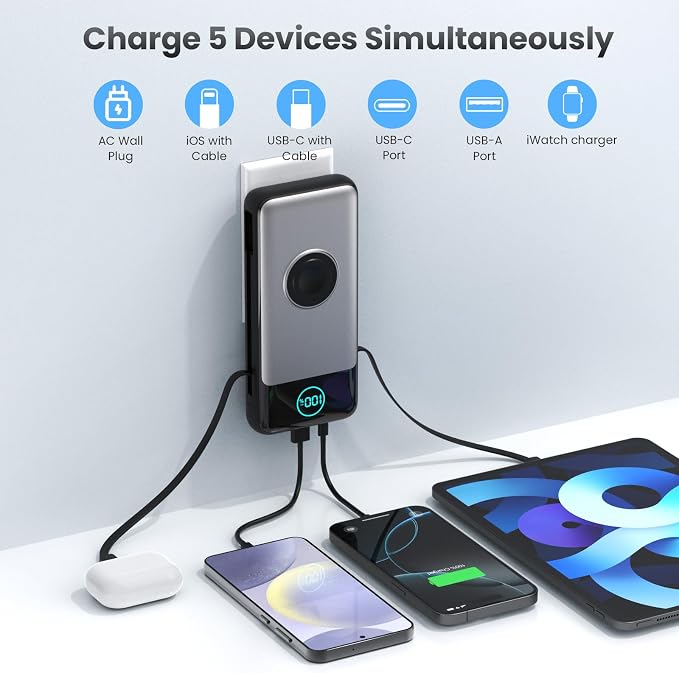 FOCHEW Portable Charger for iPhone with Built-in Cables and AC Wall Plug,26800mah Fast Charging USB C Power Bank,25W PD Travel Essential Battery Pack for iPhone 17/16/15/14/13/12,Galaxy,Apple Watch - Image 3