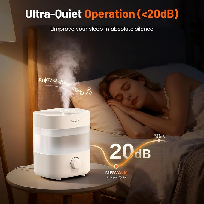 Humidifiers for Bedroom, 2L Tank for 15H, 20dB Quiet Mist Time, Dual Nozzles, Auto Shut-Off, Rotate to Adjust Mist Intensity, Rapid Ultrasonic Humidification for Baby Nursery and Plant (White) - Image 2