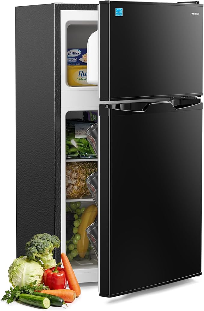 Upstreman 3.1 Cu.Ft Mini Fridge with Freezer, Double Door Small Refrigerator, Adjustable Thermostat, Energy Star Certified Low Noise Mini Refrigerator for Bedroom, Dorm, Apartment Black-TM31 by StartUpLiveBetter