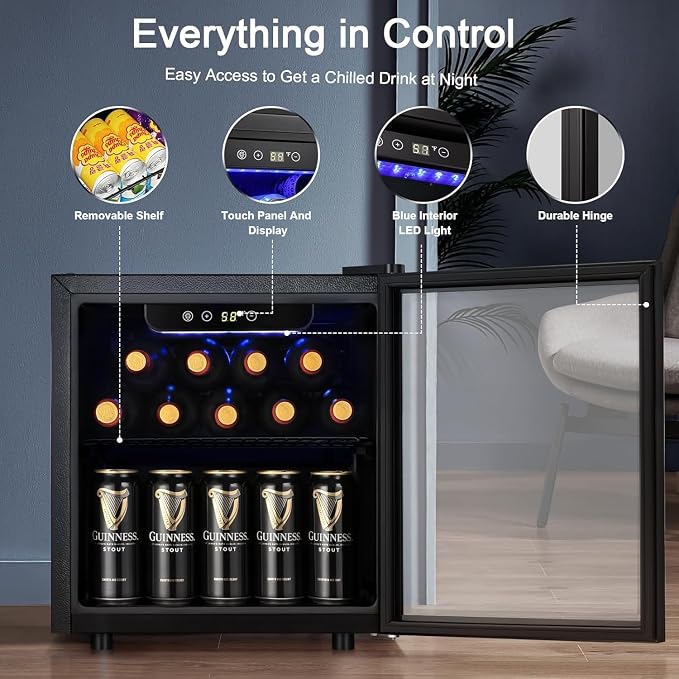 Antarctic Star 12 Bottle Wine Cooler Beverage Refrigerator Mini Fridge Clear Glass Door Quiet Counter Top Cellar for Beer Soda Bar 1.3 cu.ft - Image 4