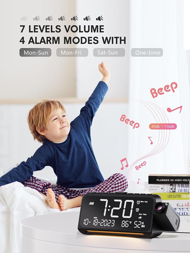 Mesqool Projection Alarm Clock for Bedroom, Digital Clock - Image 5