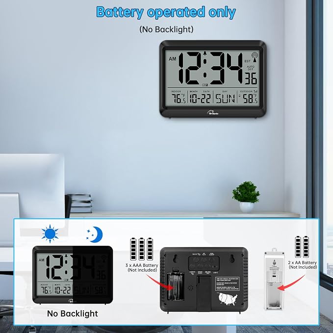 WallarGe Atomic Clock with Indoor Outdoor Temperature - Image 6