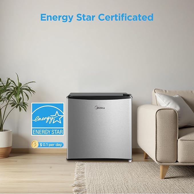 Midea 1.7 Cu.ft Mini Fridge, Energy Star Certified, Low Noise for Bedroom | Adjustable Thermostat, Reversible Door,Ideal for Dorm, Office,Steel Gray - Image 3