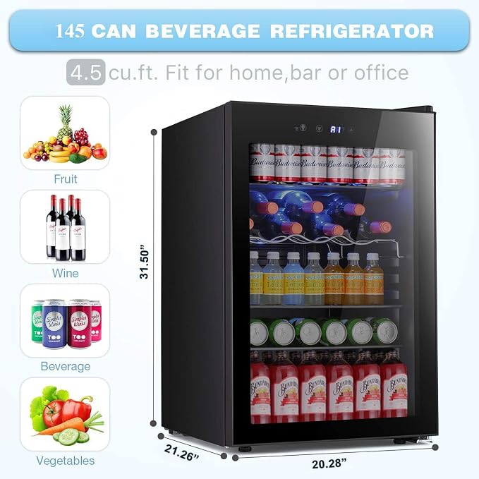 Antarctic Star Beverage Refrigerator -150 Can Mini Fridge for Soda Beer or wine,Small Drink Dispenser, For Office or Bar with Adjustable Removable Shelves，4.5 Cu. Ft. (Black) - Image 6