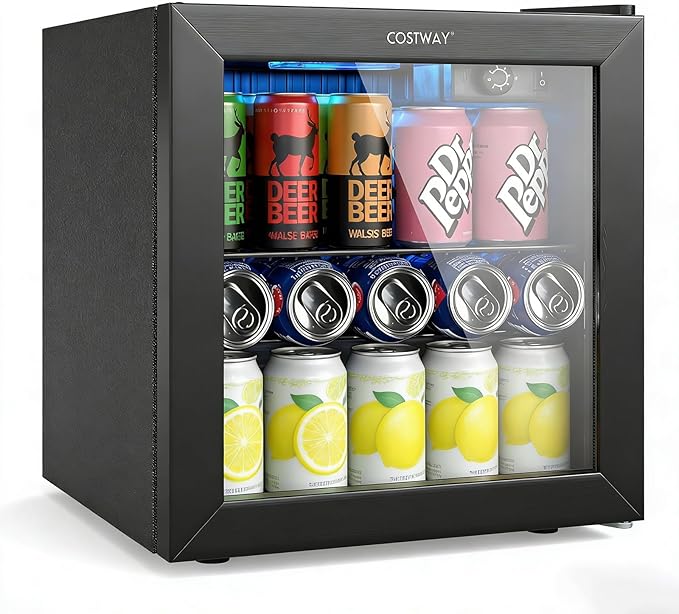 COSTWAY 1.3 Cu. Ft. Beverage Refrigerator Cooler, 55 Cans Mini Fridge | 12 Bottles Tempered Glass Door, Removable Shelf & Adjustable Temperatures, Compact Drink Cooler for Wine, Beer & Soda by COSTWAY