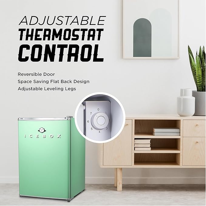 ICEBOX 2.5 Cu. Ft. Compact Refrigerator, ENERGY STAR Certified Small Refrigerator, Single Door Mini Fridge with Chiller Compartment, R600a Refrigerant, IBCR25MNT, Mint Green - Image 4