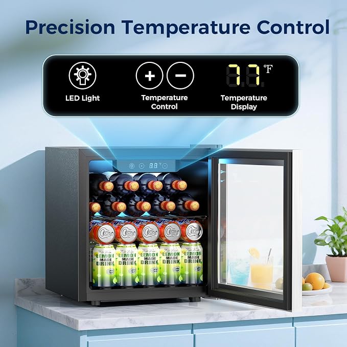 Beverage Refrigerator, 50 Cans Commercial Mini Fridge Cooler, 1.3 Cu.ft with Glass Door, Adjustable Shelves, Digital Temperature Freestanding Small Drink Fridge Soda Beer or Wine for Home Dorm Bar - Image 5