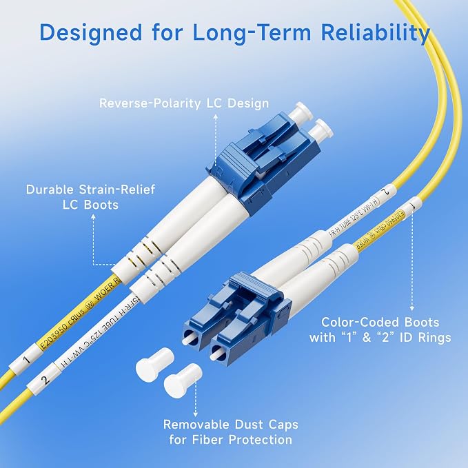 Cable Matters Plenum Rated Duplex OS2 Single Mode Fiber Optic Patch Cable - 3m - Image 4