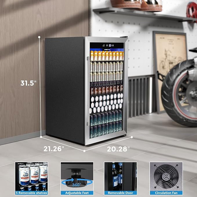 COWSAR 4.5 Cu.Ft Wine Fridge 37 Bottle, ETL Approved Freestanding Wine Cooler 145 Can Beverage Refrigerator with Stainless Steel Reversible Glass Door, Drink Fridge for Home Bar, Kitchen, Game Room - Image 6