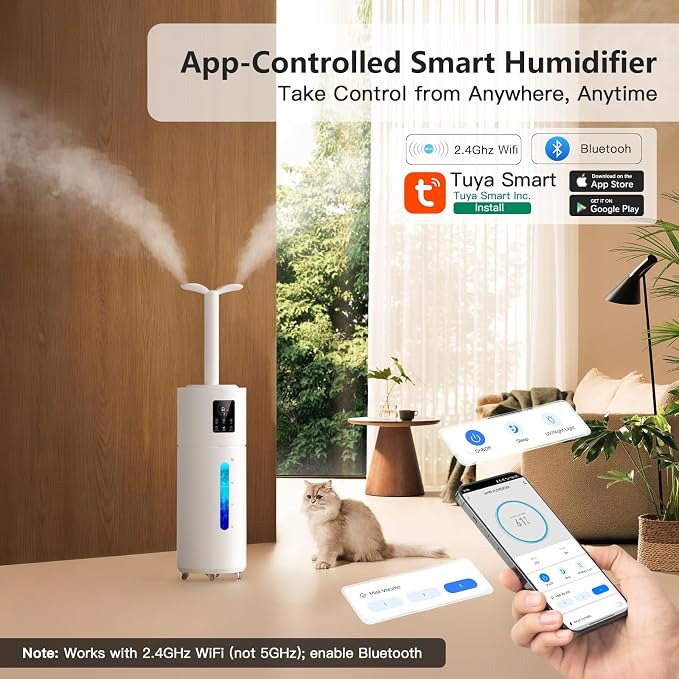 Smart Humidifiers for Large Room Bedroom Home 1800 sq.ft, 17L/4.5Gal Large Humidifier with Extension Tube & 3 Mist Modes, Top Fill Whole House Cool Mist Humidifiers for Plant Commercial Office - Image 4