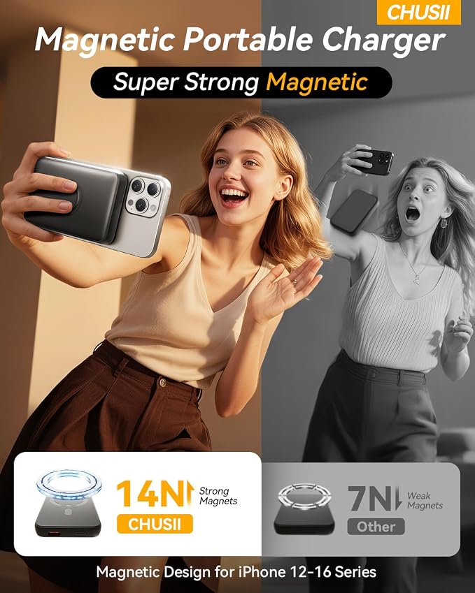 for Magsafe Portable Charger, 12000mAh Wireless Magnetic Power Bank with Stand& PD 20W Fast Charging, for Magsafe Battery Pack Compatible with iPhone 17/16/15/14/13 Series,Powerbank for Travel Cruise - Image 2