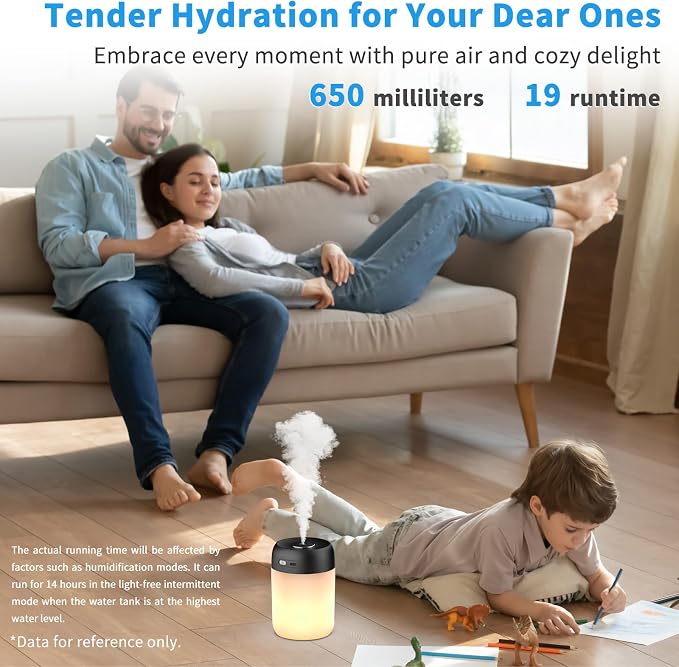 SZO Night Lights Humidifiers For Bedroom, USB Rechargeable, LED Lights For Bedroom,4 Mode Portable Night Lights Humidifier Fit For Various Scenarios,<28dB, Auto Shut-off, Ideal For Home Travel Plants - Image 4