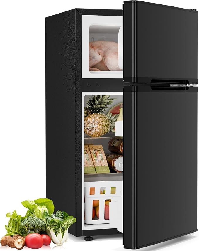 Antarctic Star Compact Refrigerator with Freezer,2 Door Mini Fridge,Adjustable Shelf,Small Fridge for Bedroom Office Dorm Kitchen,3.2 Cu.Ft.BLACK by AntarcticStar