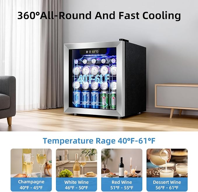 Antarctic Star Beverage Cooler Holds Up to 48 Cans & 12 Wine Bottles, Stainless Steel Glass Door Drink Fridge with Digital Display and Electronic Temperature Control, Silver - Image 4