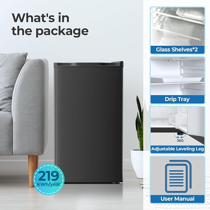 Electactic 3.2 Cu.ft Mini Fridge with Freezer, Compact Refrigerator with Reversible Single Door, Adjustable Thermostat, Low Noise, Energy Efficient for Office, Dorm, Bedroom, Apartment (Black) - Image 6