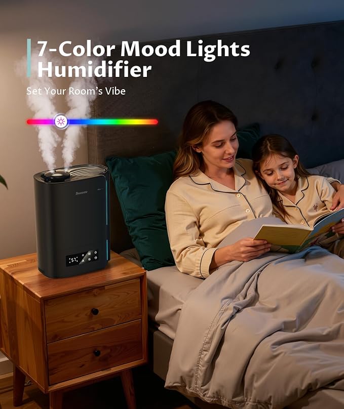 BREEZOME 6L Humidifiers for Bedroom Large Room & Essential Oil Diffuser, Ultrasonic Top Fill Cool Mist Humidifiers for Baby, Plants, Nursery Last up to 60 Hours, Smart Humidistat Control, Quiet, Black - Image 9