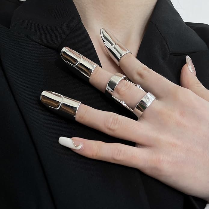 LIANXUE Metal Nail Cover Ring Hip Hop Cosplay Unisex Punk Gold Silver Color - Image 4