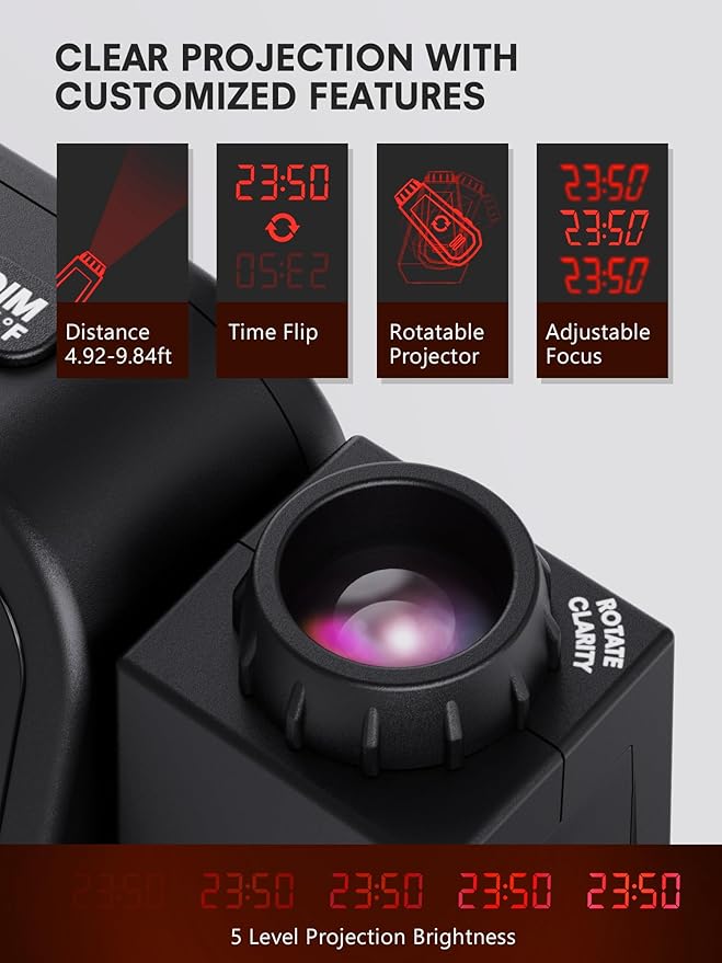 Projection Alarm Clock for Bedroom Ceiling, Digital Clock Projector - Image 4