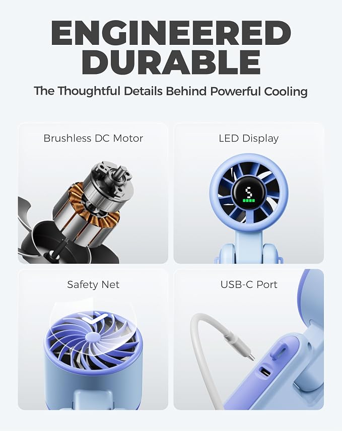Diveblues Portable Handheld Turbo Fan, 5 Gear Wind, Battery Operated, Up to 12 Working Hours, 3 IN 1 Hand Fan with Air Turbo Tech Cooling Fan for Outdoor Activities, Travel, Working - Image 7