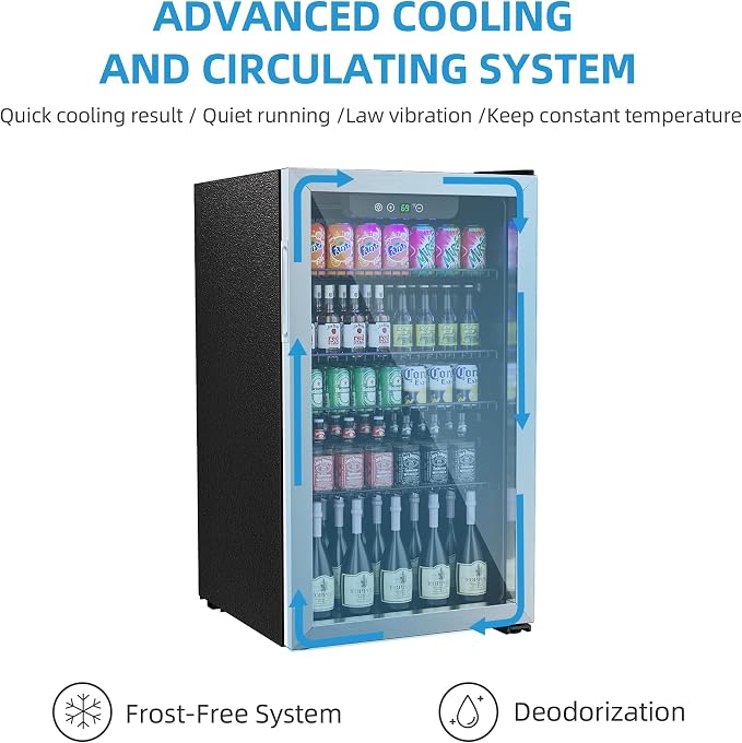 Erivess Mini Fridge 110Can Beverage Refrigerator Cooler Glass Door for Soda | 3.1 Cu Ft Drink Fridge for Home/Bar/Office with LED Display, Digital Temperature Control, Removable Shelves for Wine, Silver - Image 5