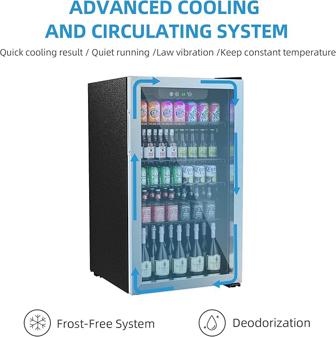Erivess Mini Fridge 126Can Beverage Refrigerator Cooler Glass Door for Soda | 3.2 Cu Ft Drink Fridge for Home/Bar/Office with LED Display, Digital Temperature Control, Removable Shelves for Wine, Silver - Image 4