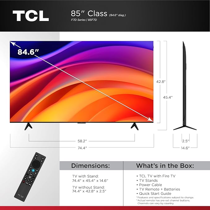 TCL 85-Inch F7D Series 4K QLED (85F7D 2026 Model) with Dolby Vision HDR & Dolby Atmos Smart TV with Fire TV, Alexa+, Game Accelerator 120, High Brightness+ LED Backlight, Dolby Atmos and Voice Control - Image 2