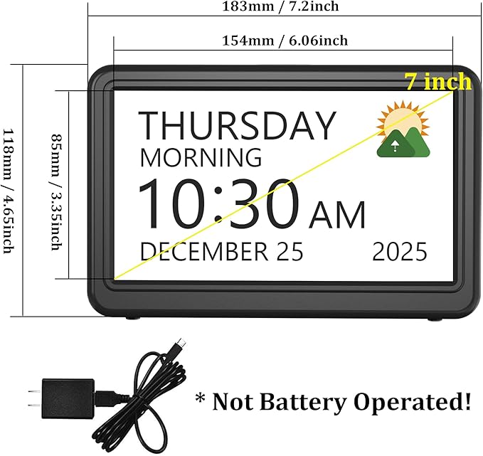 Clock with Day and Date for Elderly, Dimmable Dementia Alzheimers Clocks for - Image 6
