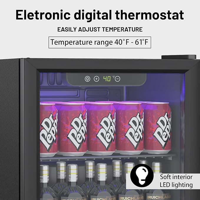DOGHLY 1.3 Cu.ft Mini Fridge Glass Door, 60 Cans Beverage Refrigerator | Drink Fridge for Soda Beer Wine, Manual Temperature Control, Removable Shelf, Quiet Beverage Cooler for Office, Dorm, Bar - Image 4