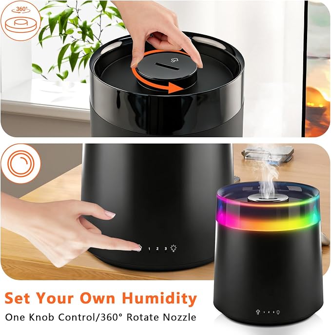 Humidifiers for Bedroom Home,3L Top Fill Cool Mist Humidifier for Baby Nursery,Essential Oil Diffuser for Large Room,3 in 1 Quiet Ultrasonic Humidifier for,Office,Plant,Nursery,BPA FREE(Black) - Image 4