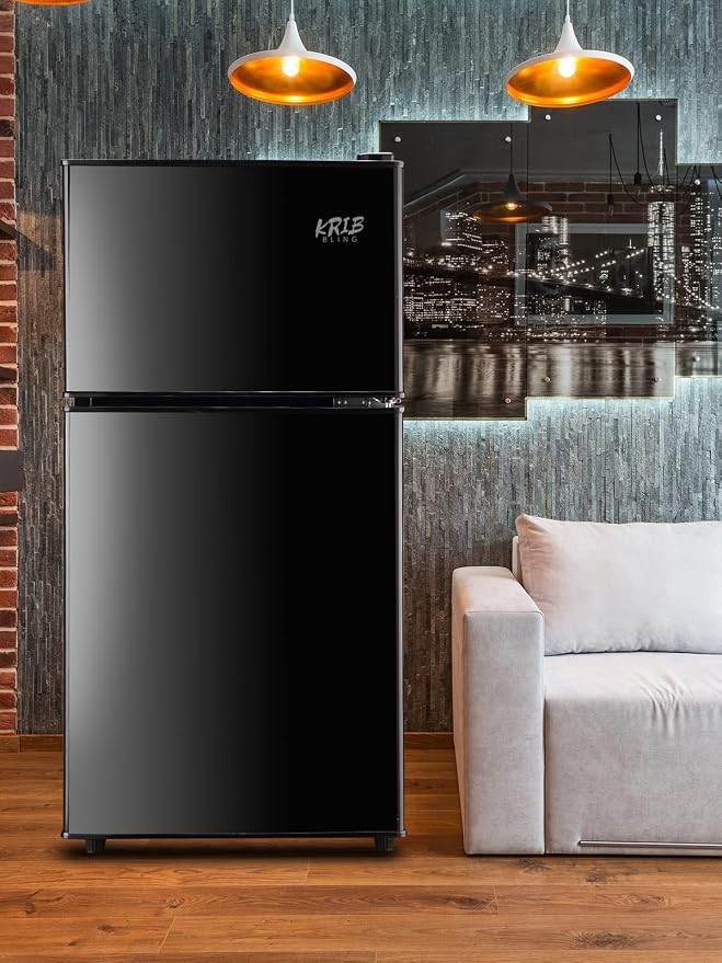 Mini Fridge With Freezer,3.5 Cu. Ft Compact Refrigerator With 2 Doors,7- Level Adjustable Thermostat, Removable Glass Shelves For Bedroom, Office, Kitchen, Apartment, Dorm, Black - Image 2